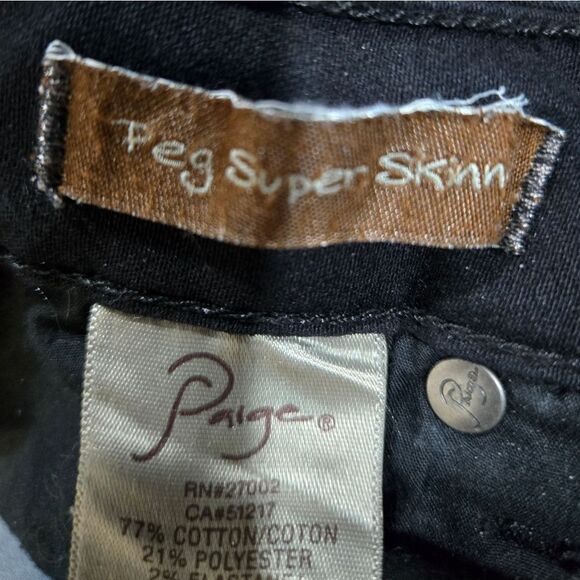 Paige Black Peg Super Skinny Jeans Size 26 Stretchy Mid Rise Denim - Picture 4 of 9